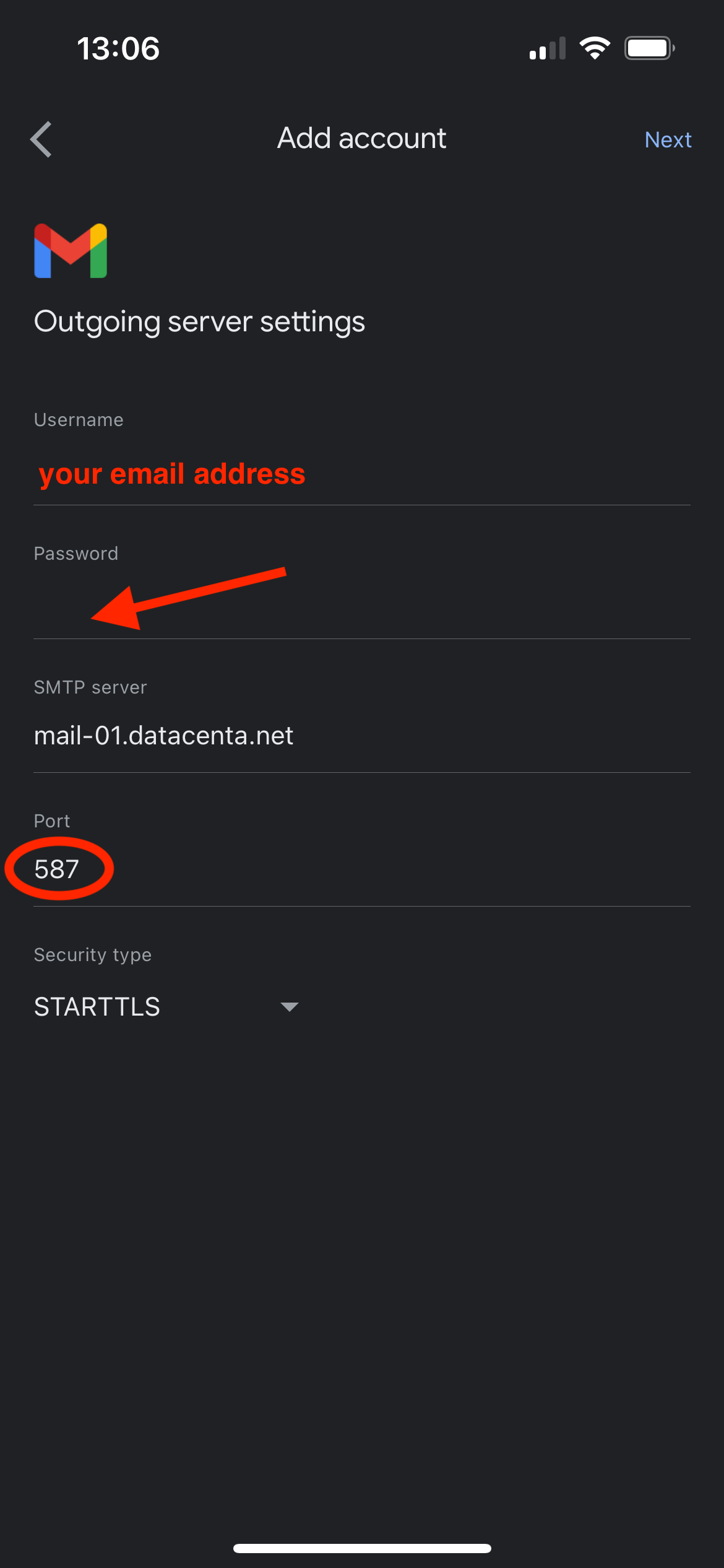 enter outgoing server