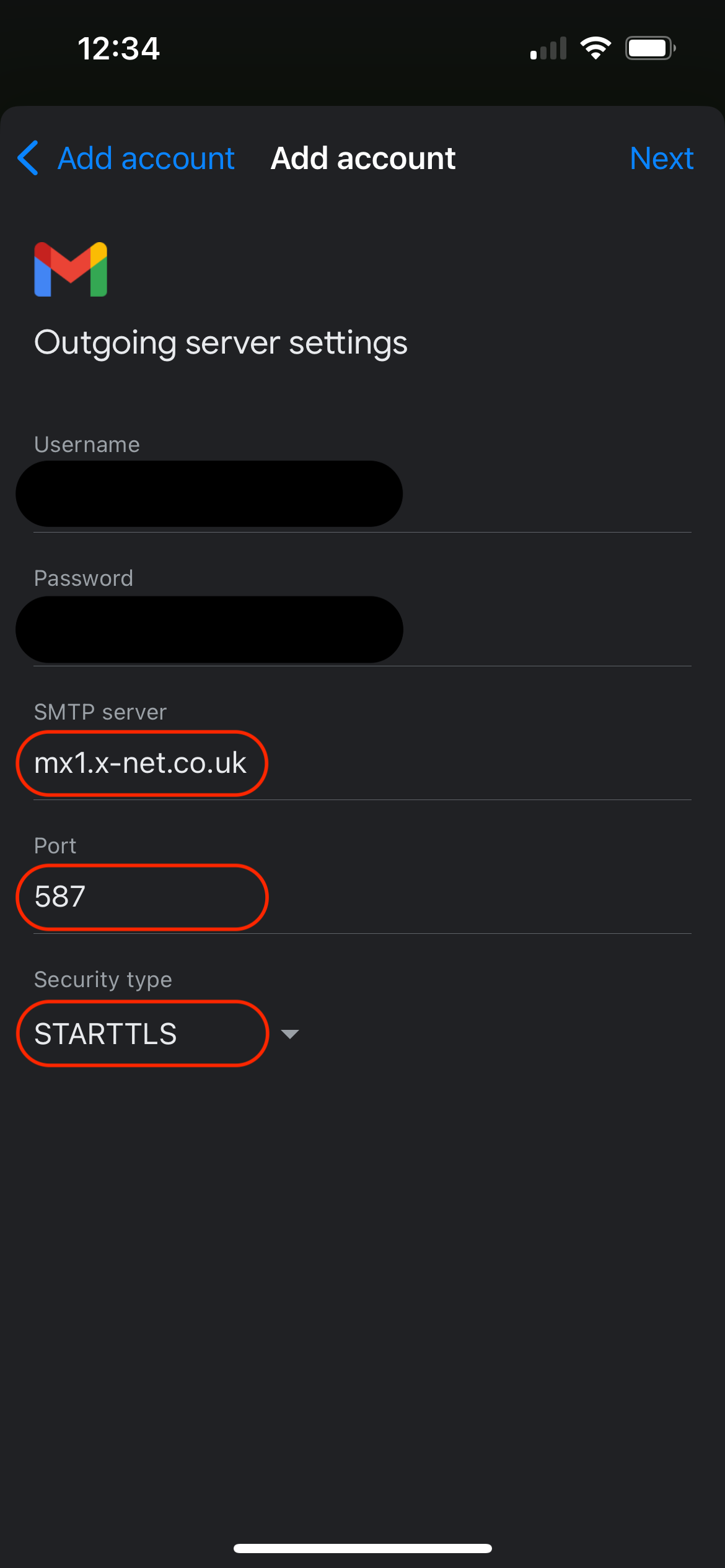 enter outgoing server