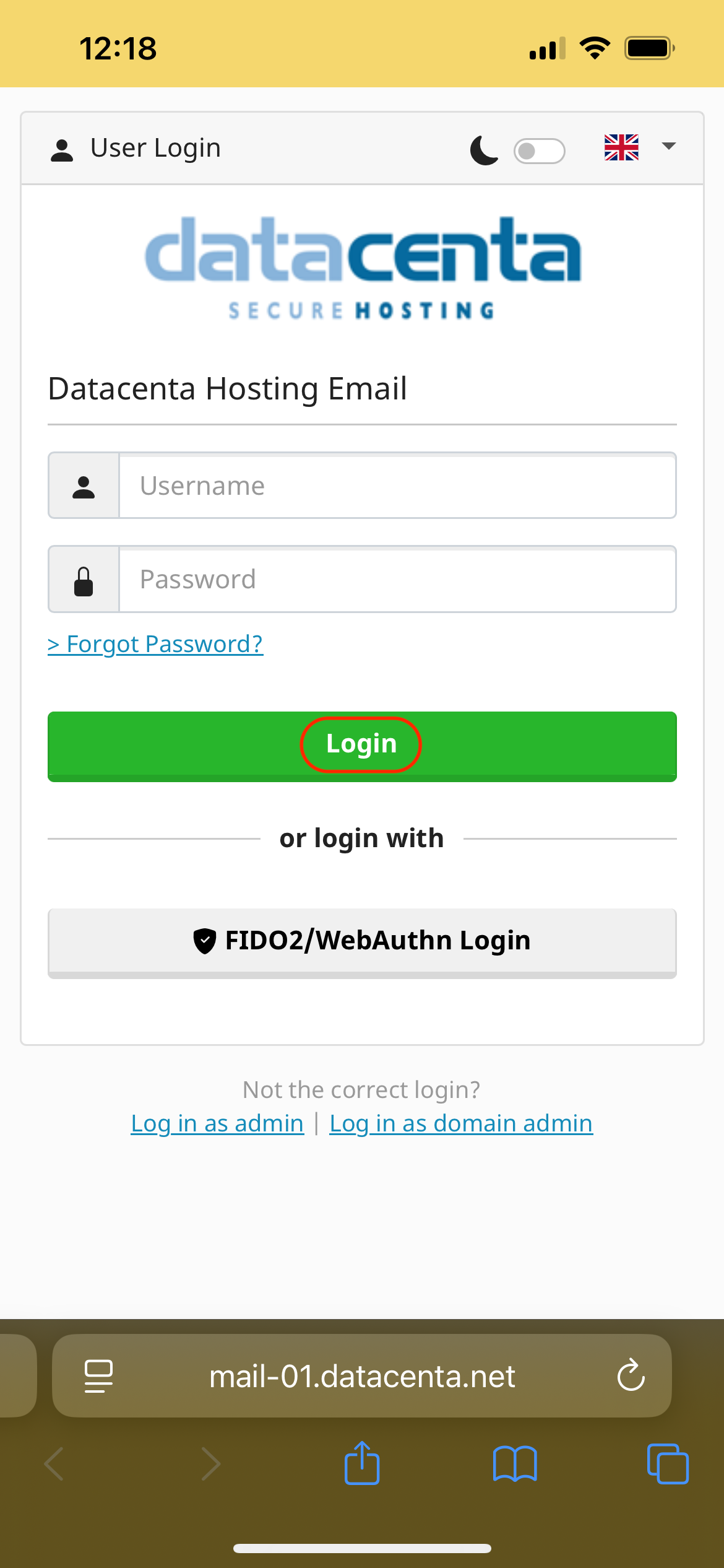 go to User Login Page