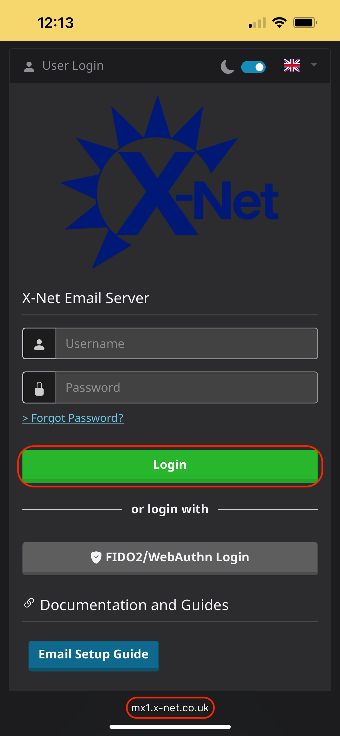 go to User Login Page