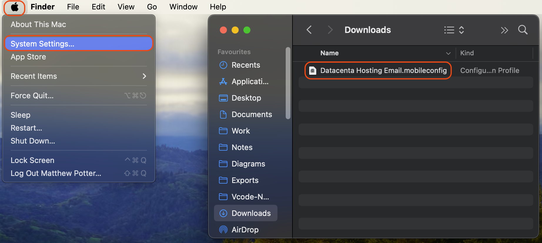Downloaded apple profile to downloads
